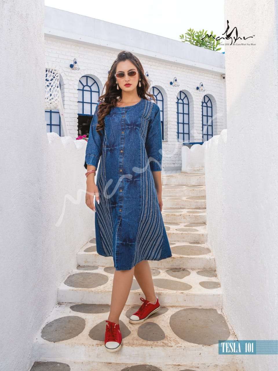 Kumb rapid different shades of denim Kurti catalogue at wholesale rate