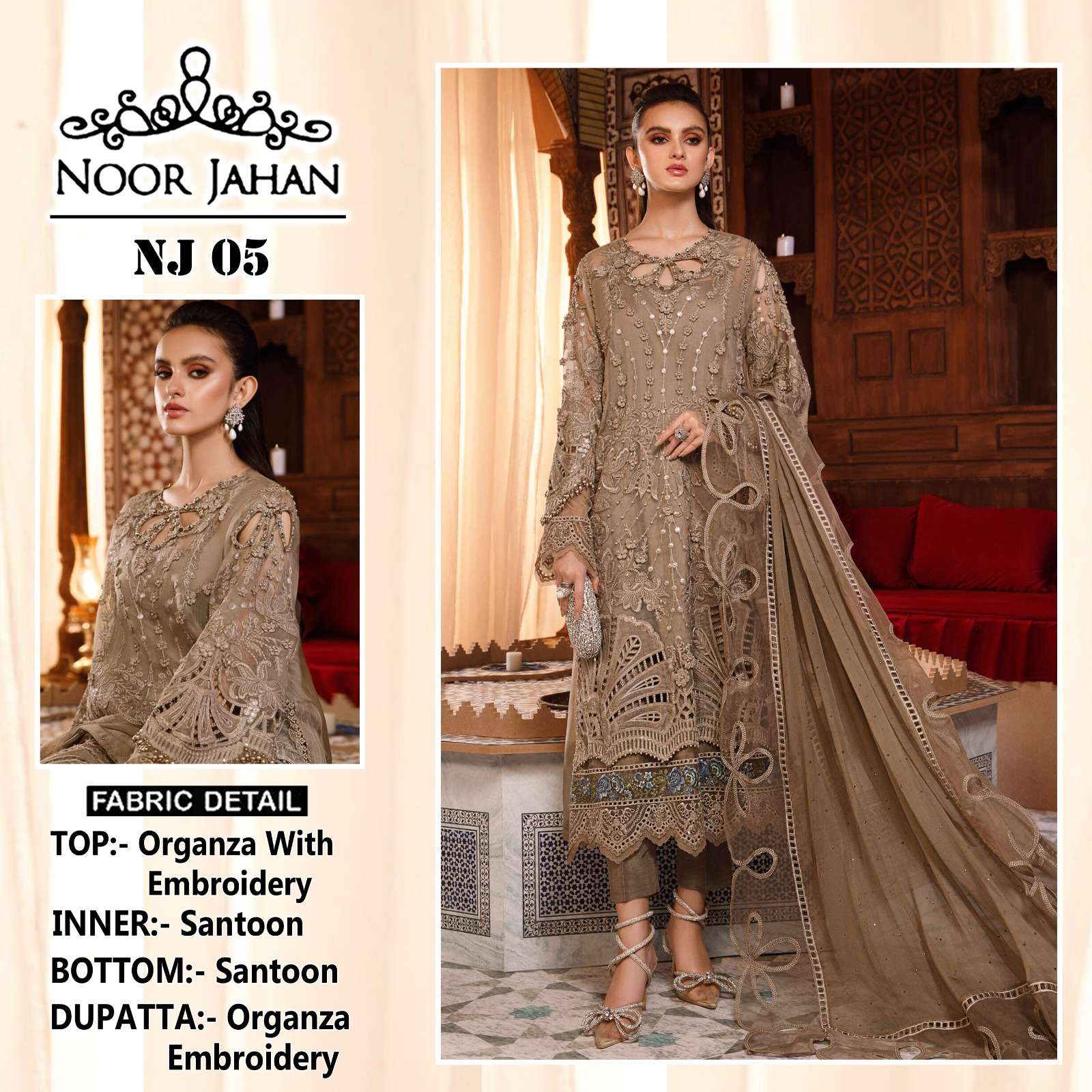 NOOR JAHAN NJ 05 BY ASLIWHOLESALE ORGANZA EMBROIDERY PAKISTANI DRESS