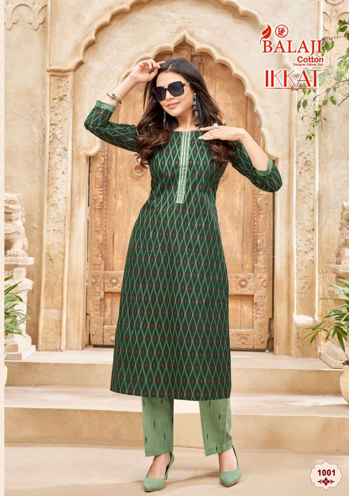 IKKAT BY BALAJI COTTON 1001 TO 1008 SERIES COTTON PRINT KURTIS