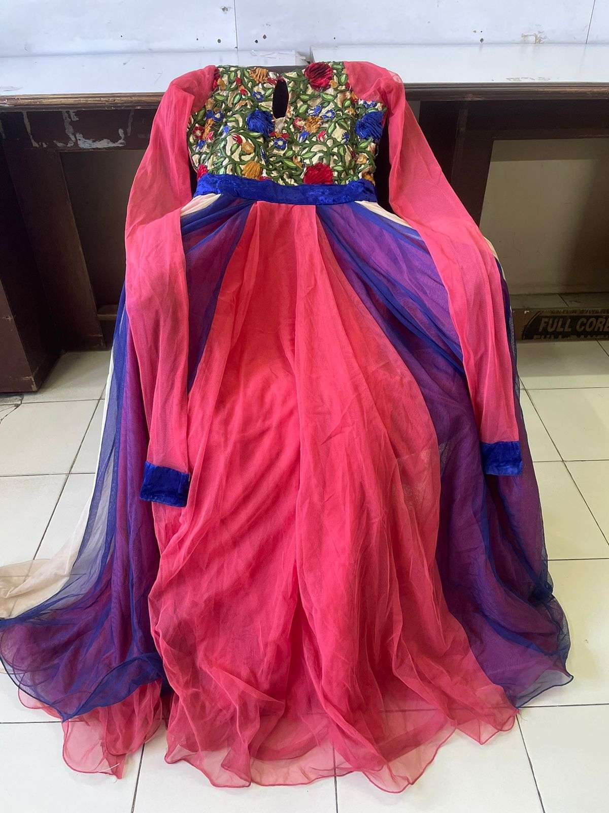 Yellow & Orange Saree Style Indo Western Gown Designer Couture 168GW03