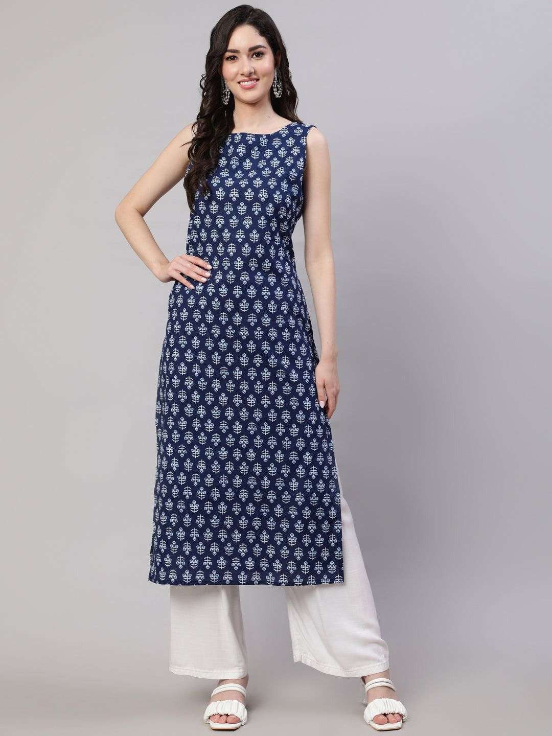 Blue Ethnic Straight Sleeveless Kurta – Trendphoria