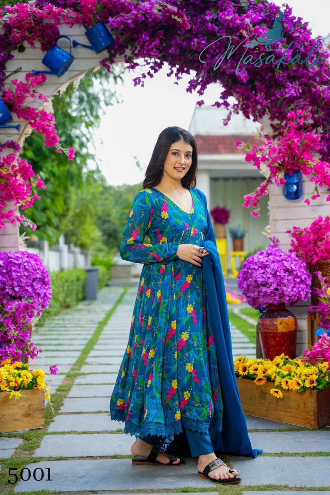 MASAKALI VOL 5 BY ASLIWHOLESALE 5001 TO 5004 DESIGNER FANCY MUSLIN GOWNS
