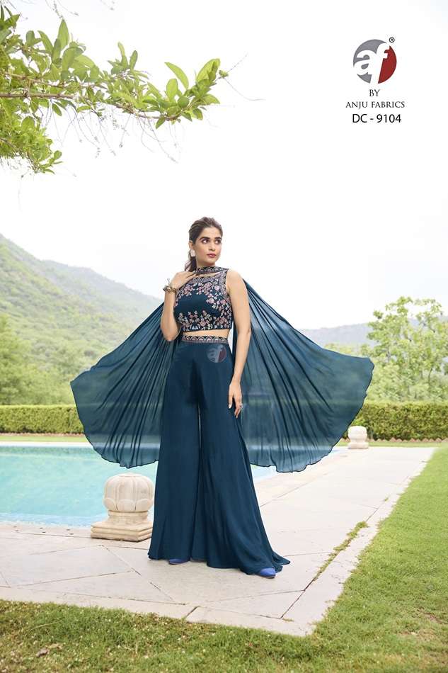 AF 9104 BY ANJU FABRICS PURE CHINON CHIFFON WORK INDO WESTERN DRESSES