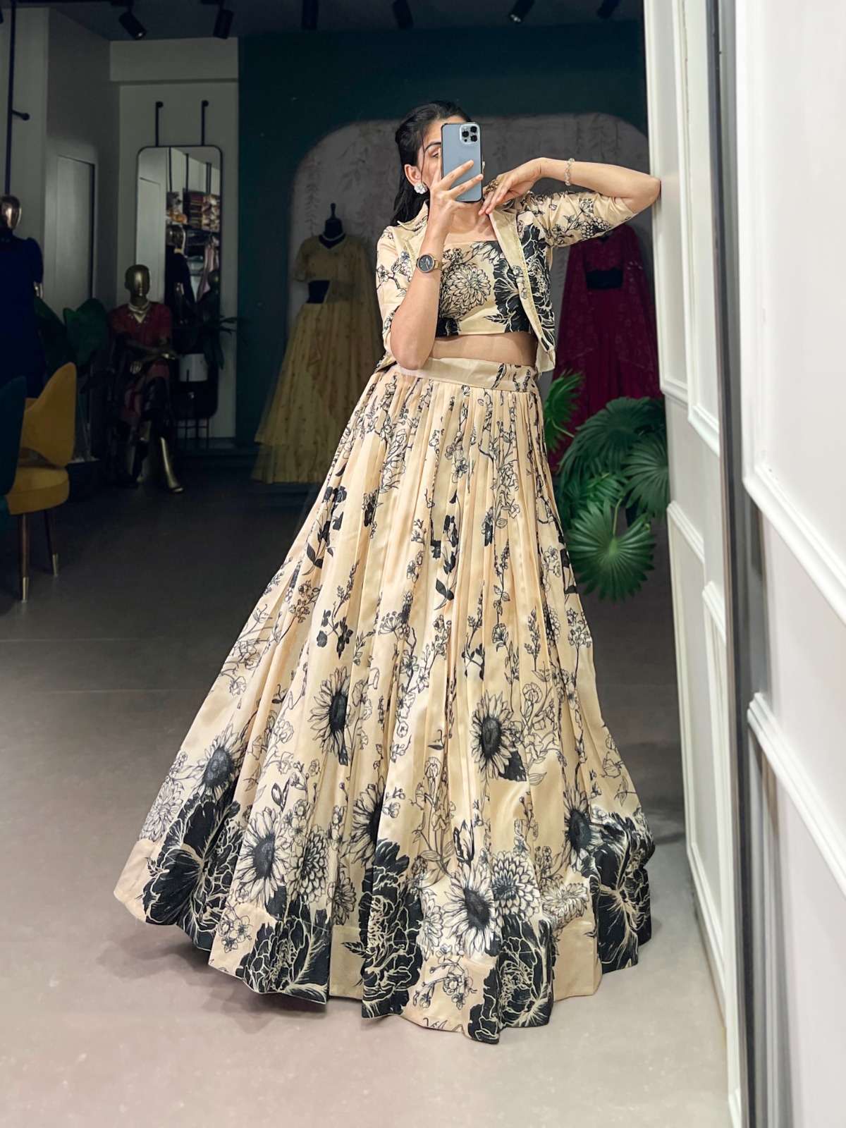 1129 COLOURS BY ASLIWHOLESALE DESIGNER PURE TUSSER SILK PRINTED LEHENGAS
