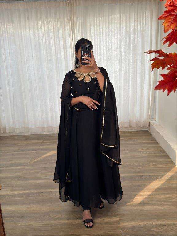 DN-440 BY ASLIWHOLESALE DESIGNER PURE GEROGETTE EMBROIDERY GOWNS