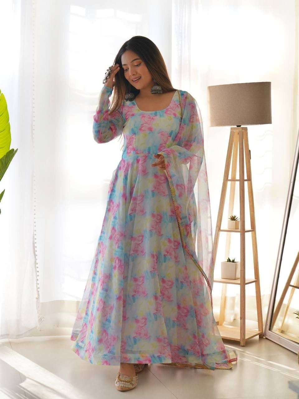 HAMSA DN-259 COLOURS BY ASLIWHOLESALE DESIGNER PURE ORGANZA SILK PRINTED GOWN-00232