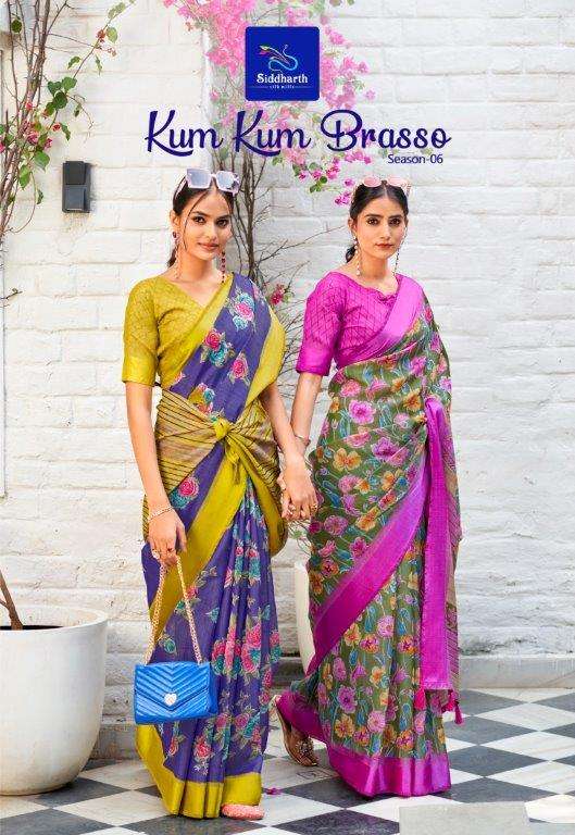KUM KUM BRASSO VOL-06 BY SIDDHARTH SILK MILLS DESIGNER SOFT BRASSO PRINTED SAREES