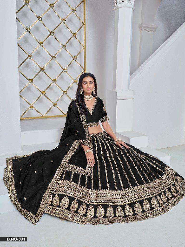 MEHVISH VOL-03 BY ASLIWHOLESALE 301 TO 304 SERIES ART SILK EMBROIDERY LEHENGAS-00274