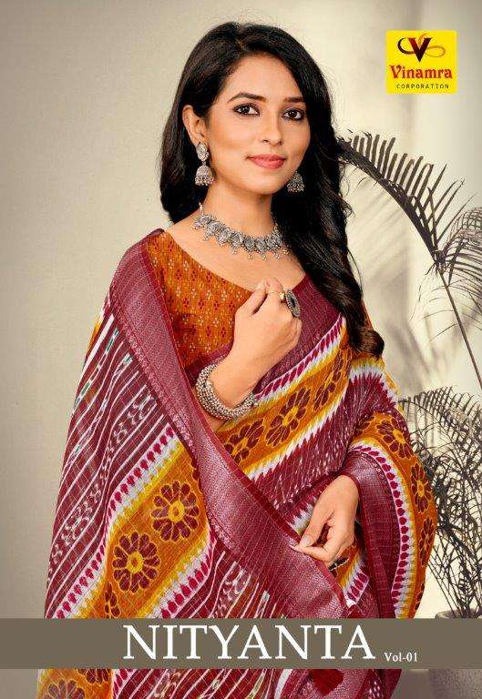 NITYANTA BY VINAMRA CORPORATION DESIGNER PURE COTTON LILEN SAREES-000196