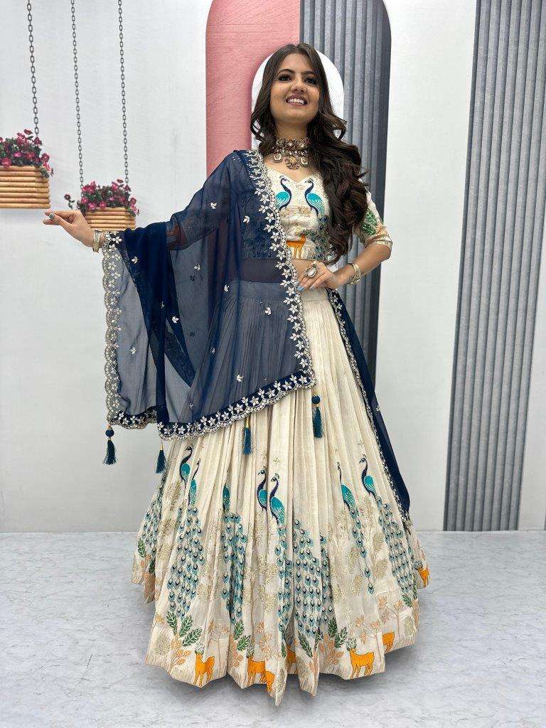 PC-480 COLOURS ASLIWHOLESALE DESIGNER FANCY TISSUE SILK PRINTED LEHENGAS