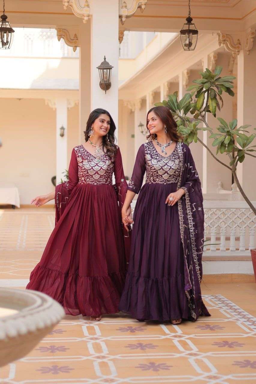 RM-072 BY ASLIWHOLESALE DESIGNER PURE GEROGETTE EMBROIDERY GOWNS