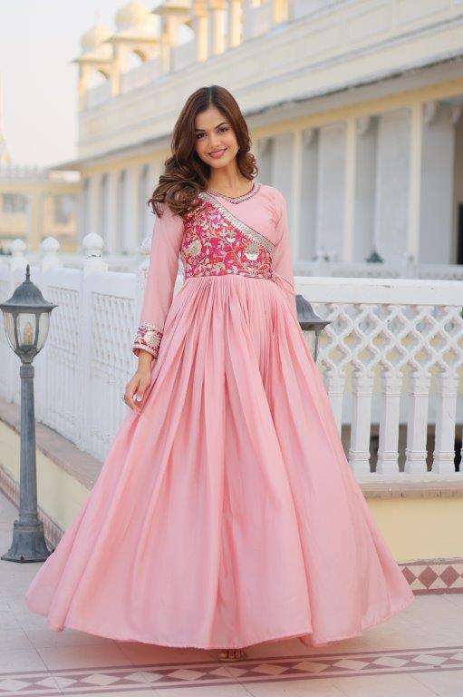 RM-076 BY ASLIWHOLESALE DESIGNER PURE CHINON BANDHEJ GOWN-00236