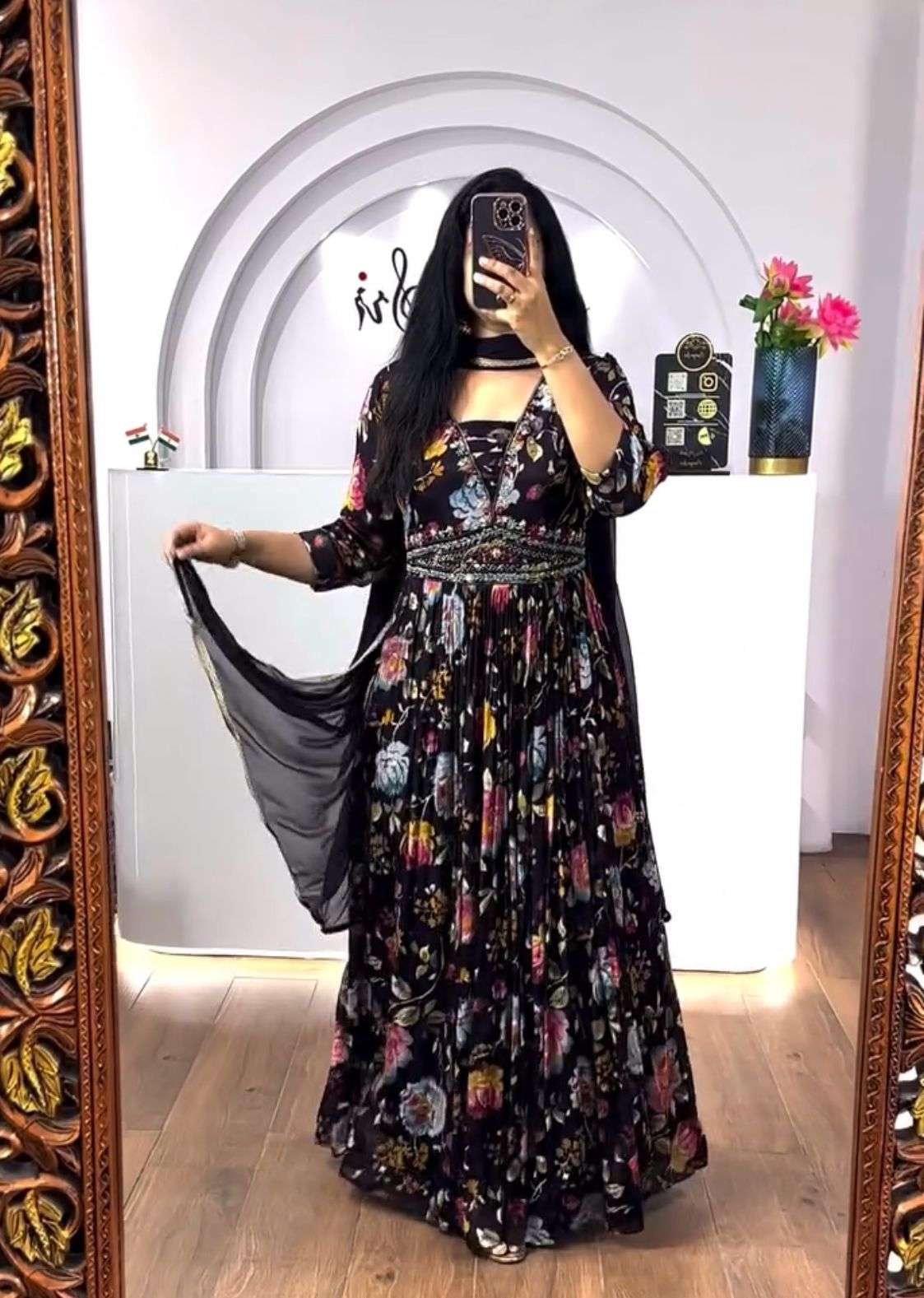 TAPI-215 BY ASLIWHOLESALE DESIGNER FANCY PURE CHINON THREAD WORK GOWNS