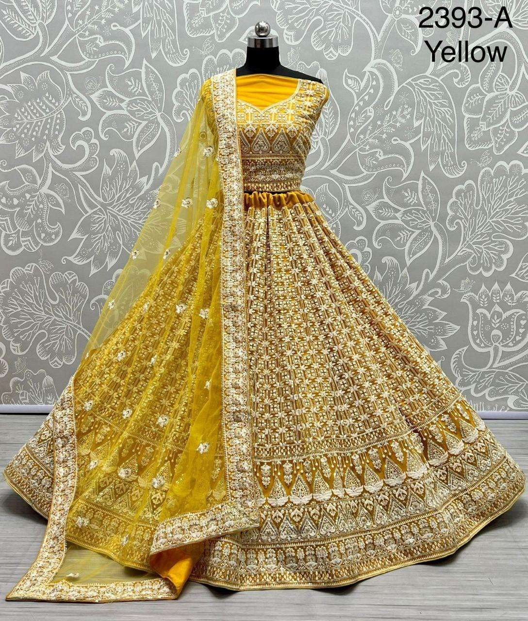 2393 HIT COLOUR BY ASLIWHOLESALE DESIGNER PURE NET EMBROIDERY LEHENHAS -00130