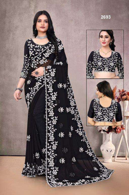 2693 COLOUR BY ASLIWHOLESALE DESIGNER PURE GEORGTTE EMBROIDERY SAREES-00103
