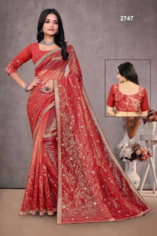 2747 COLOUR BY ASLIWHOLESALE DESIGNER PURE NET EMBROIDERY SAREES 