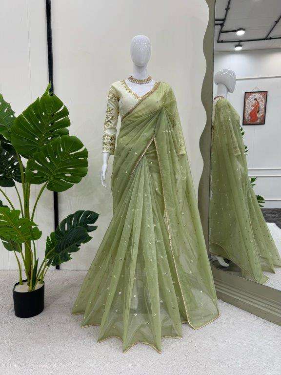 528 HIT COLOUR BY ASLIWHOLESALE DESIGNER PURE NET EMBROIDERY SAREES -00241