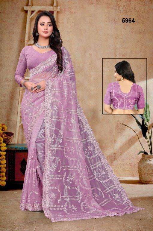 5964 COLOUR BY ASLIWHOLESALE DESIGNER PURE NET EMBROIDERY SAREES 