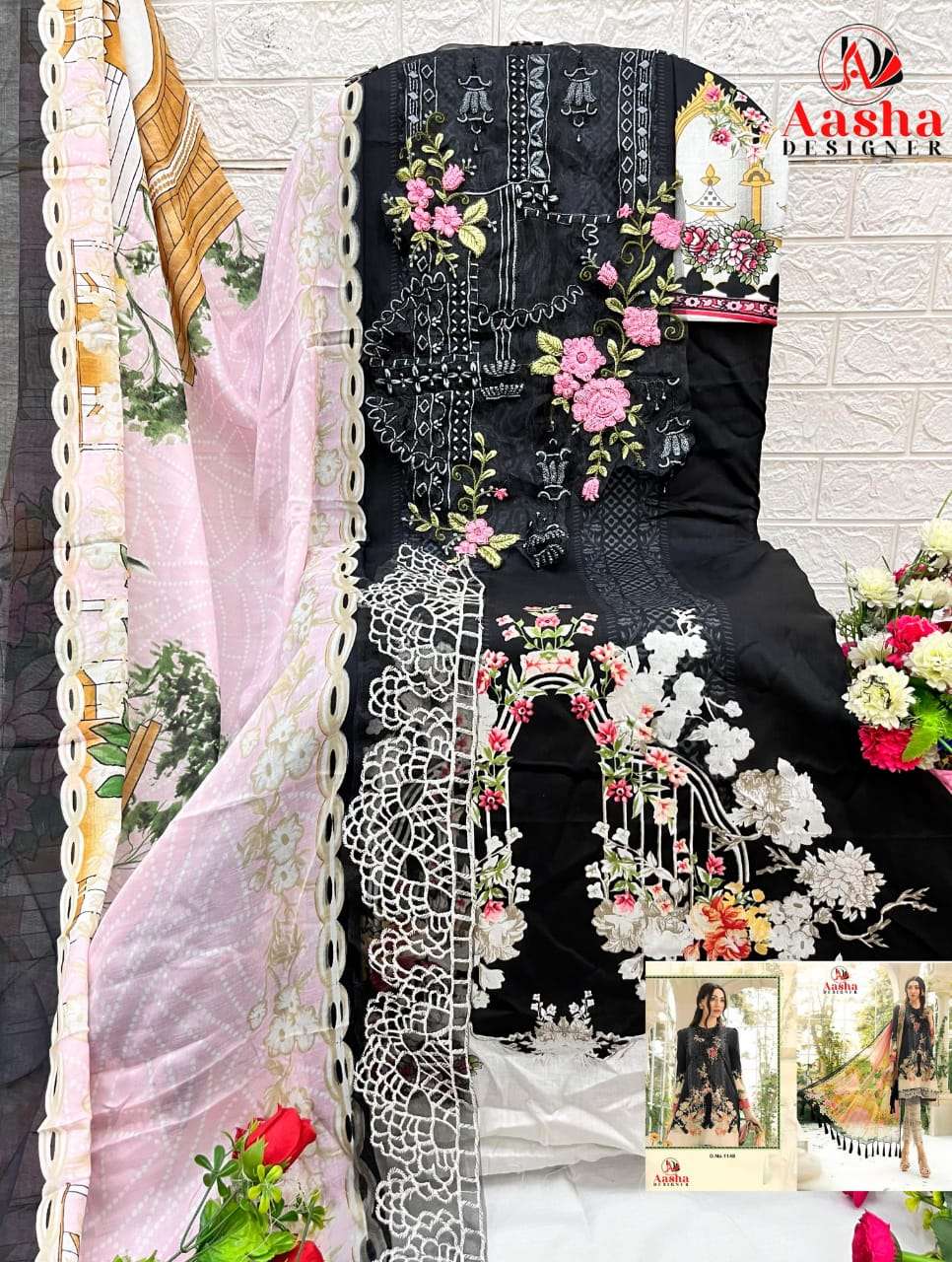 AASHA 1148 AASHA DESIGNER PURE COTTON PRINTED EMBROIDERY DRESSES-00011