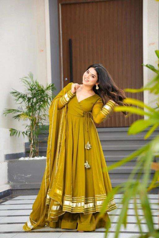 DN-458 BY ASLIWHOLESALE DESIGNER PURE FAUX GEORGETTE EMBROIDERY GOWNS-00232