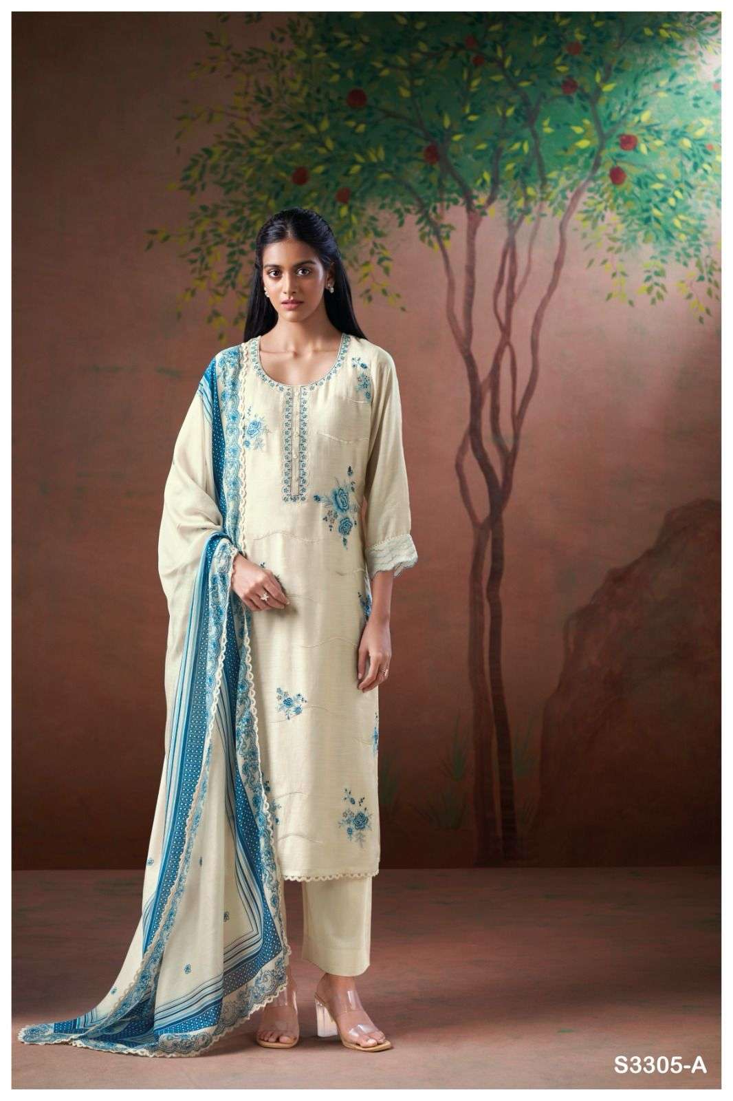 HALYA BY GANGA FASHION S3305-A TO S3305-B SERIES PURE SILK PRINTED DRESSES-00252