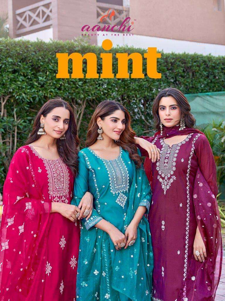 MINT BY AANCHI 1001 TO 1004 SERIES FANCY ROMAN SILK PRINT DRESSES-00140