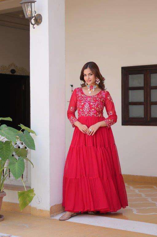 RM-082 BY ASLIWHOLESALE DESIGNER PURE FAUX GEORGETTE EMBROIDERY GOWNS-00236