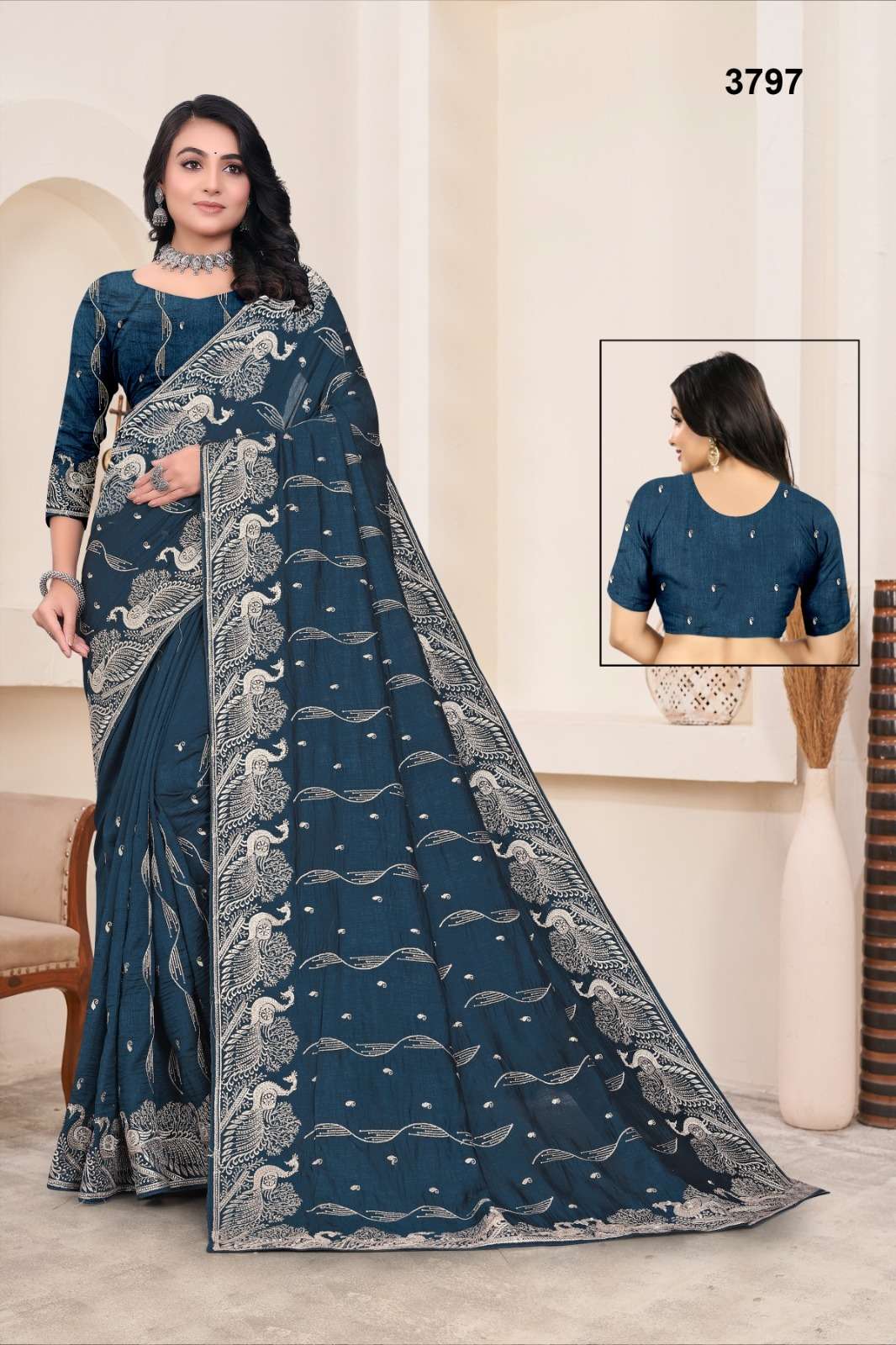 3797 COLOUR BY ASLIWHOLESALE DESIGNER PURE VICHITRA SILK EMBROIDERY SAREES-00103