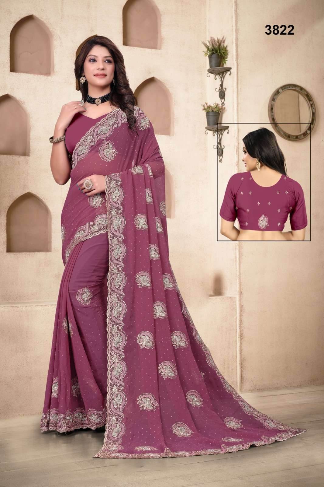 3822 COLOUR BY ASLIWHOLESALE DESIGNER PURE GEORGETTE EMBROIDERY SAREES-00103