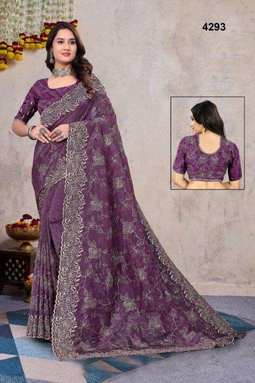 4293 COLOUR BY ASLIWHOLESALE DESIGNER PURE FANCY EMBROIDERY SAREES-00103
