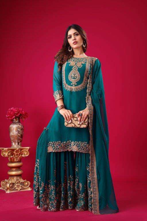 5242 HIT COLOUR BY ASLIWHOLESALE DESIGNER PURE  FAUX GEORGETTE EMBROIDERY DRESSES-00262