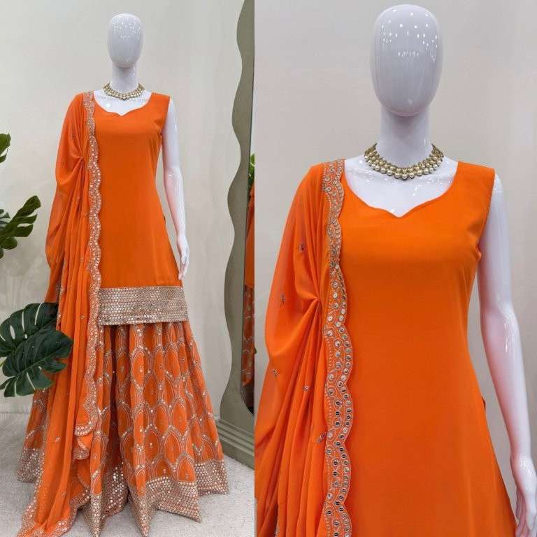 5845 HIT COLOUR BY ASLIWHOLESALE DESIGNER PURE FAUX GEORGETTE SHARARA DRESS-00242