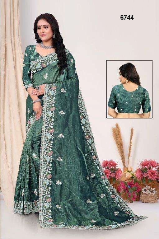 6744 COLOUR BY ASLIWHOLESALE DESIGNER PURE GOLD CRUSH EMBROIDERY SAREES-00103