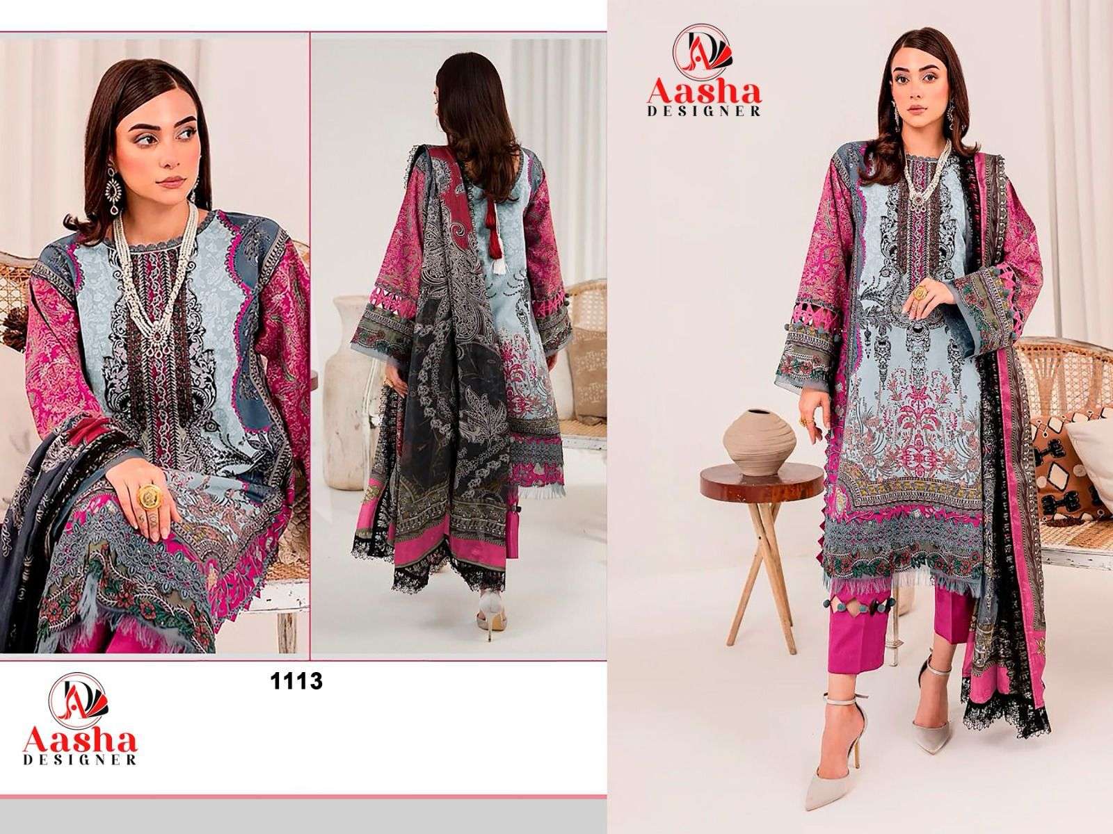 AASHA 1113 BY AASHA DESIGNER PURE COTTON PRINTED EMBROIDERY DRESSES-00062