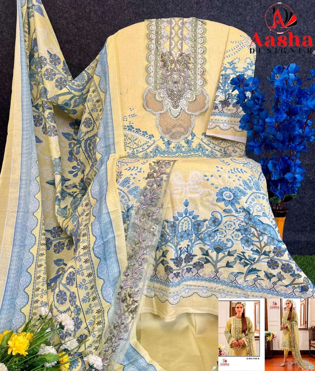 AASHA 1144 BY AASHA DESIGNER HEAVY COTTON SELF EMBROIDERY DRESSES-00071