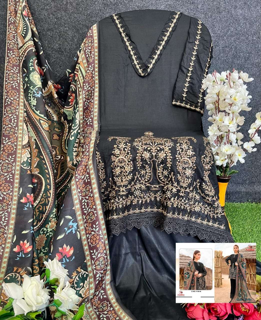 AASHA 1154 BY AASHA DESIGNER HEAVY RAYON SELF EMBROIDERY DRESSES-00071