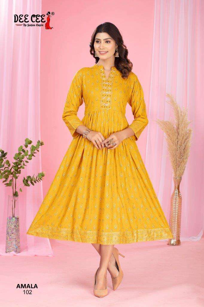 AMALA BY DEE CEE 1001 TO 1006 SERIES DESIGNER FANCY RAYON PRINT KURTIS-00093