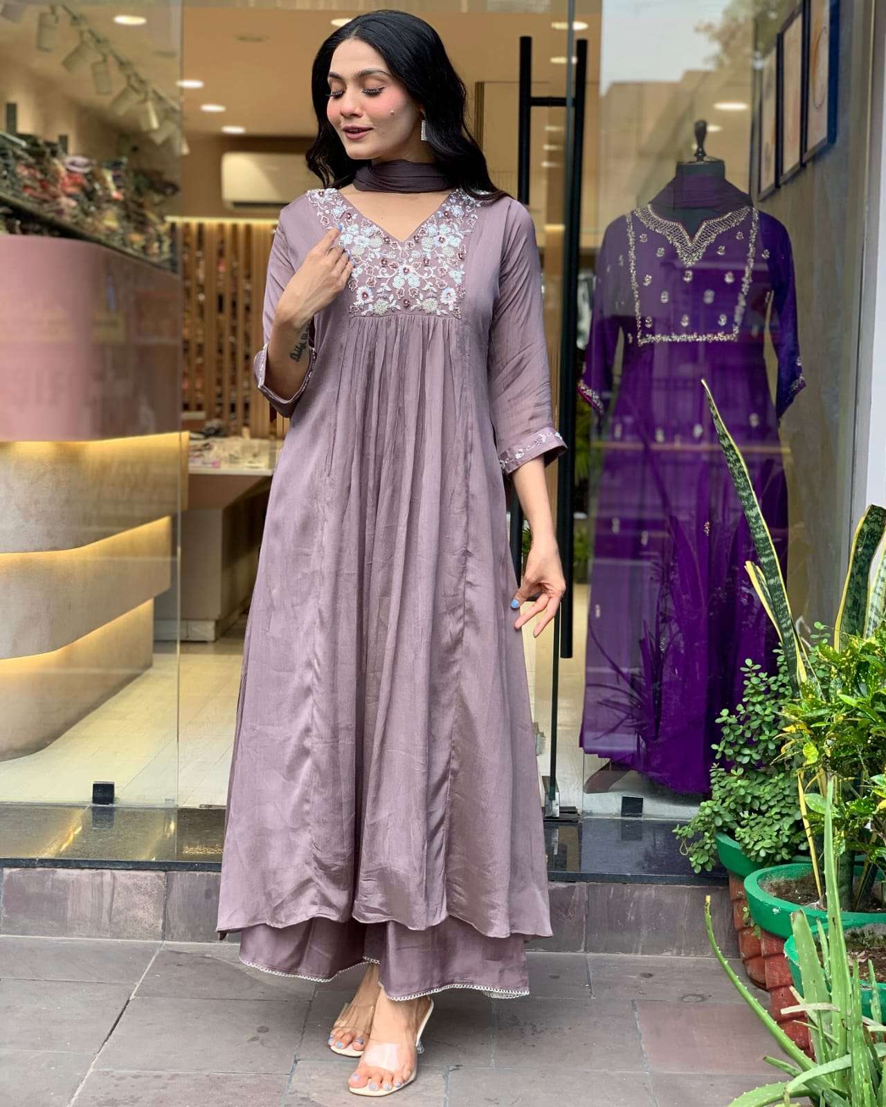AYUSHI BY ASLIWHOLESALE DESIGNER PURE VISCOSE CHINON EMBROIDERY DRESSES-00264