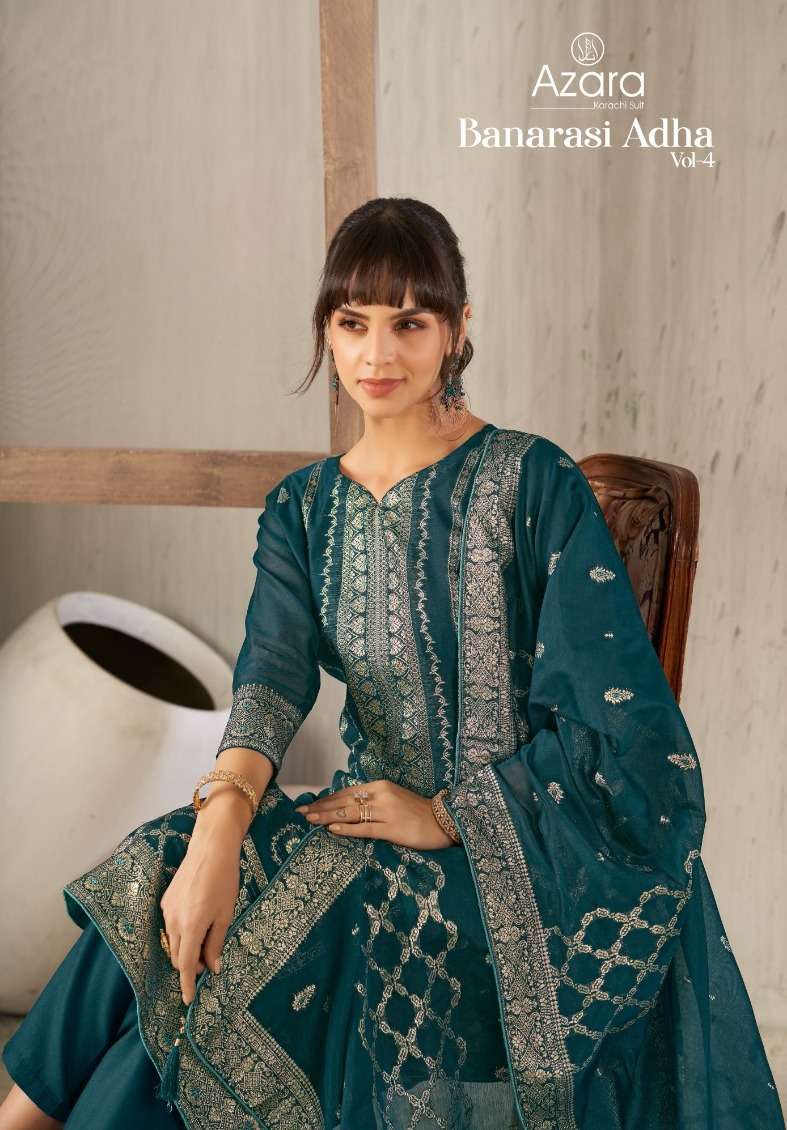 AZARA BANARASI ADAH-04 BY RADHIKA FASHION 109-001 TO 109-006 SERIES DESIGNER COTTON DRESSES-00011