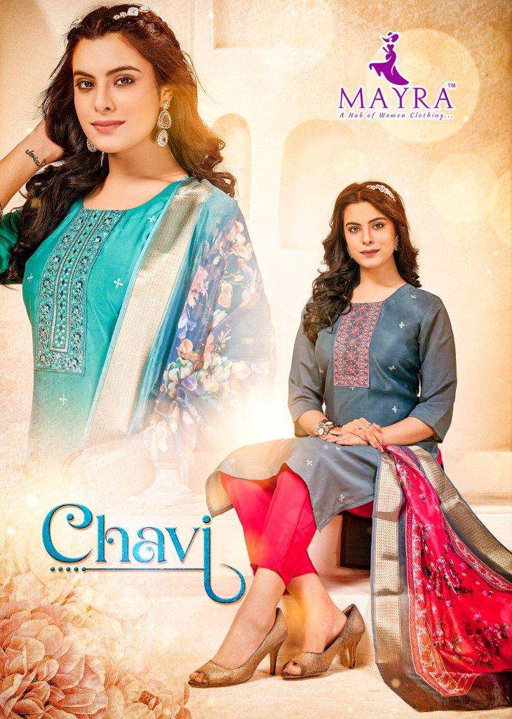 CHAVI BY MAYRA DESIGNER FANCY ROMAN SILK PRINT PUNJABI DRESSES-00140