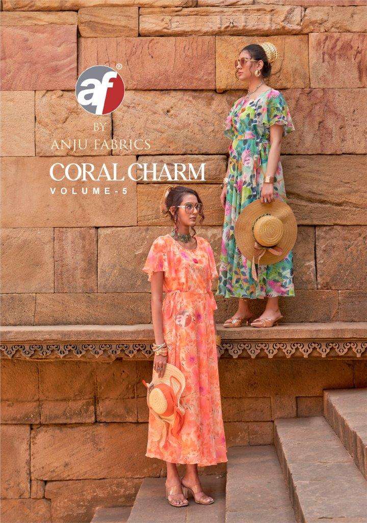 CORAL CHARM VOL-5 BY ANJU FABRICS 4231 TO 4236 SERIES CHIFFON PRINTED KURTIS-00062
