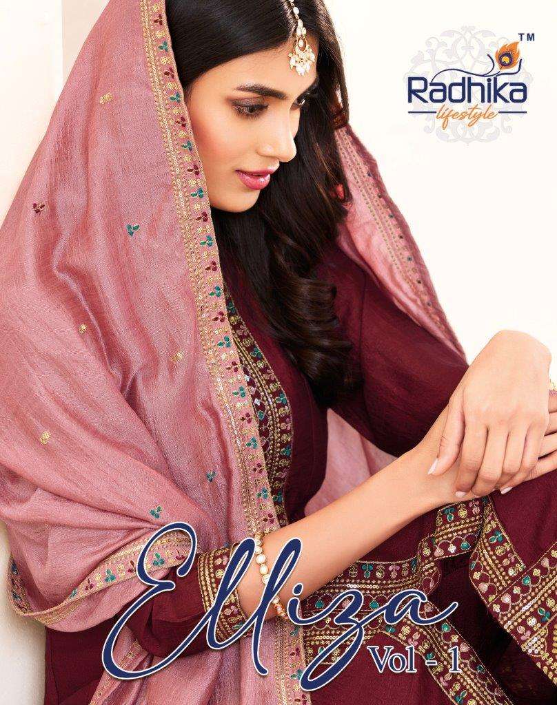 ELLIZA VOL-1 BY RADHIKA LIFESTYLE 1001 TO 1006 SERIES VICHITRA SILK STITCHED DRESSES-00140