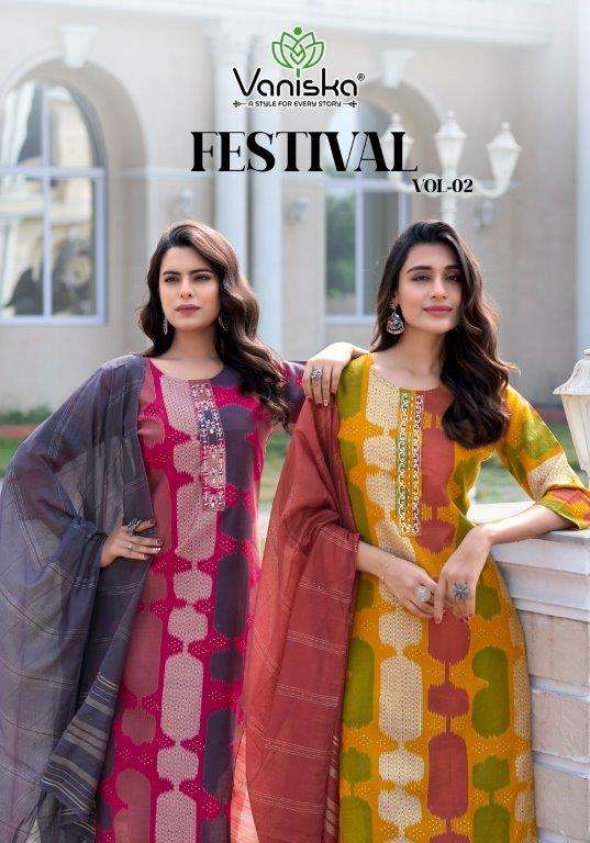 FESTIVAL VOL-02 BY VANISKA DESIGNER FACNY MODAL CHANDERI PRINT DRESSES-00014