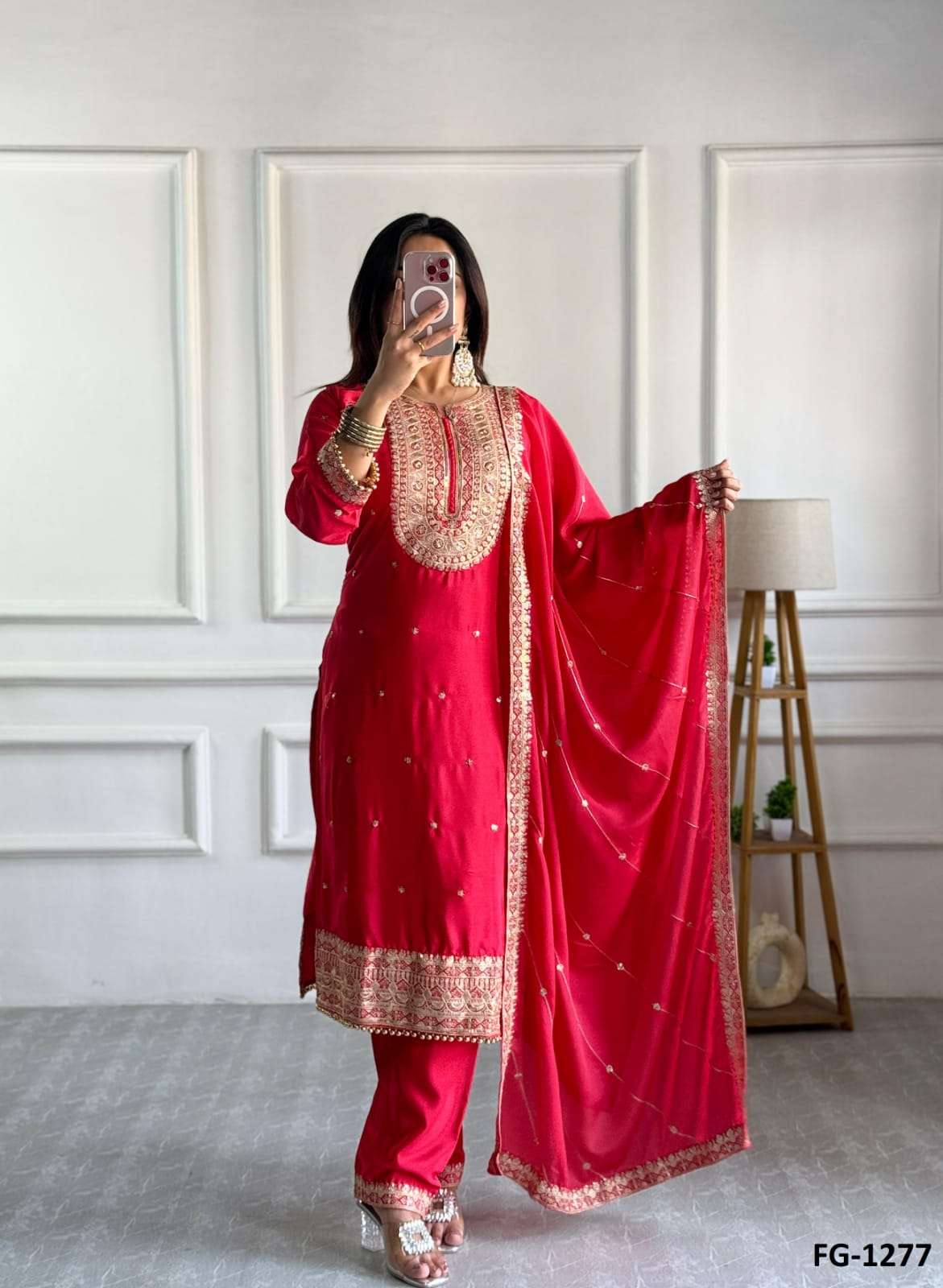 FG-1276 BY ASLIWHOLESALE DESIGNER PURE CHINNON SILK EMBROIDERY DRESSES-00085