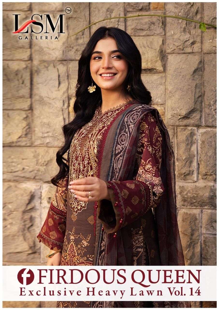 LSM GALLERIA FIRDOUS QUEEN VOL-14 141 TO 146 SERIES PURE LAWN PRINT PAKISTANI DRESSES-00062