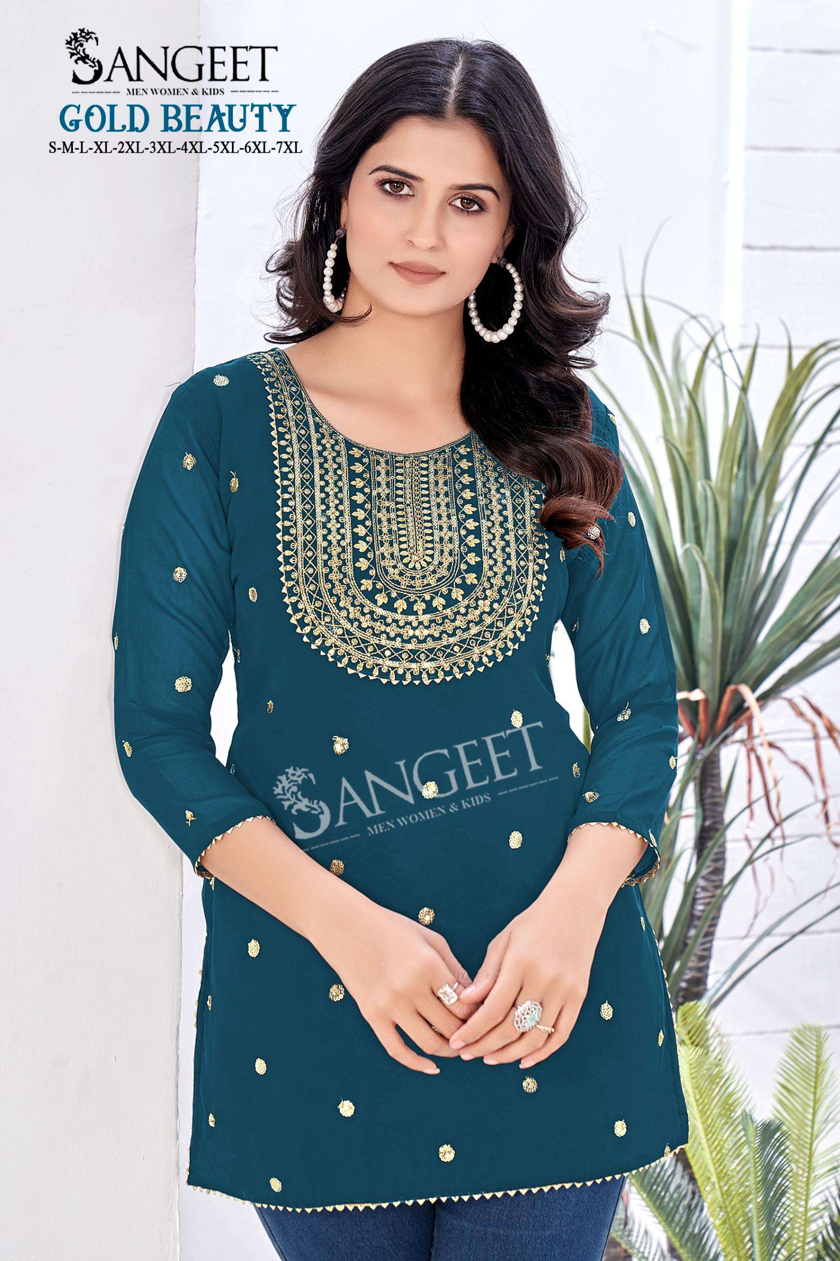 GOLD BEAUTY BY SANGEET 1001 TO 1008 SERIES DESIGNER FAUX GEORGETTE TOPS-00062