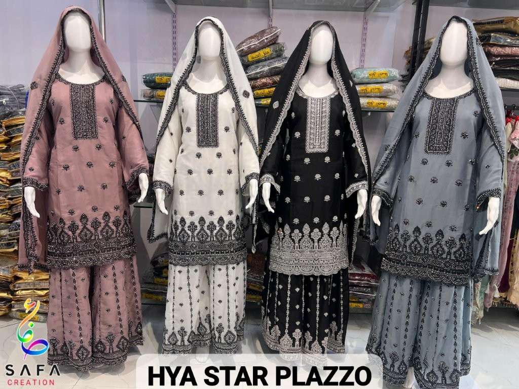 HYA-STAR B Y SAFA CREATION PURE STAR GEORGETTE EMBROIDERY PAKISTANI DRESSES-00203