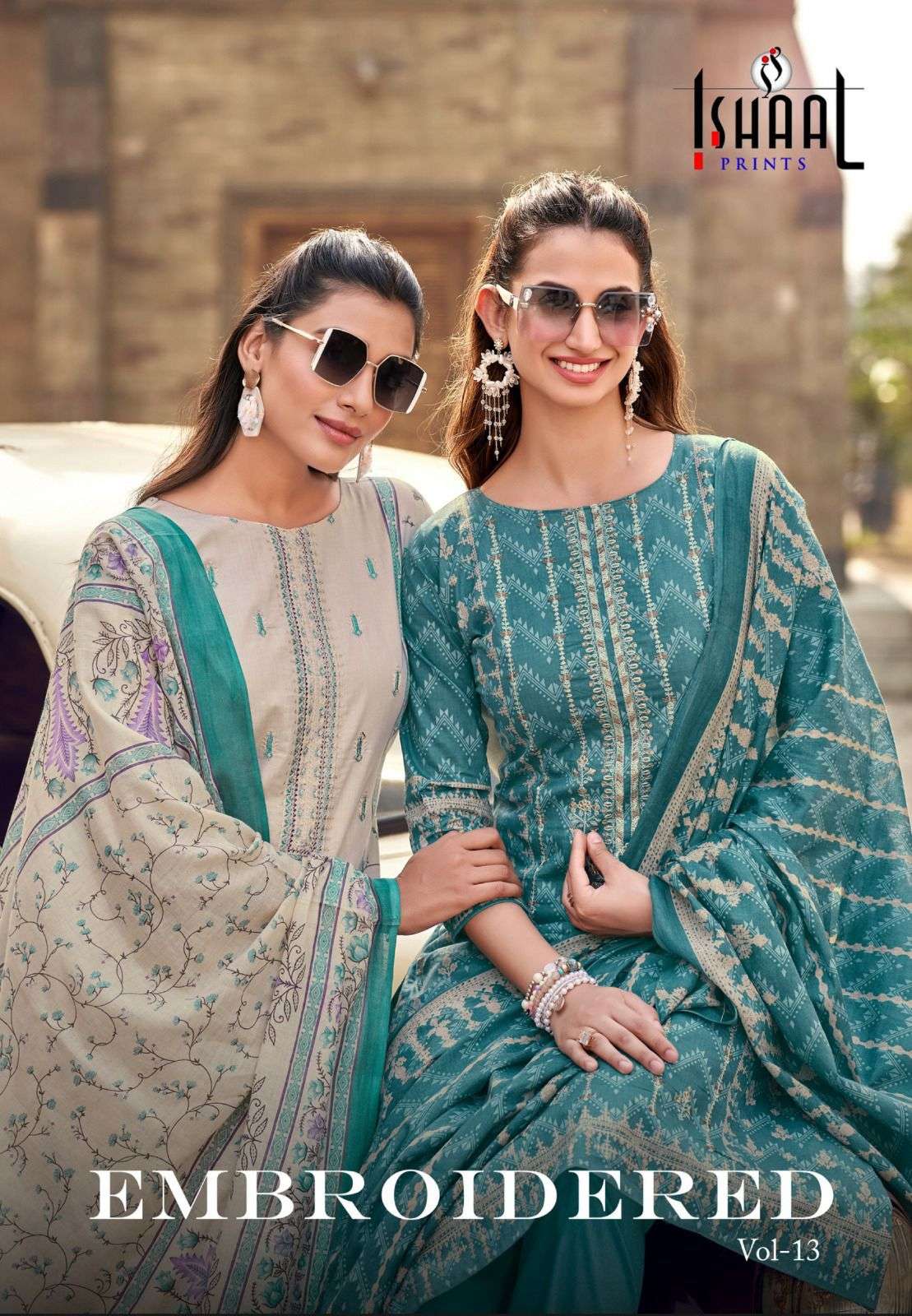 ISHAAL EMBROIDERED VOL-13 BY ISHAAL PRINTS 13001 TO 13010 SERIES COTTON PRINT DRESSES-00201