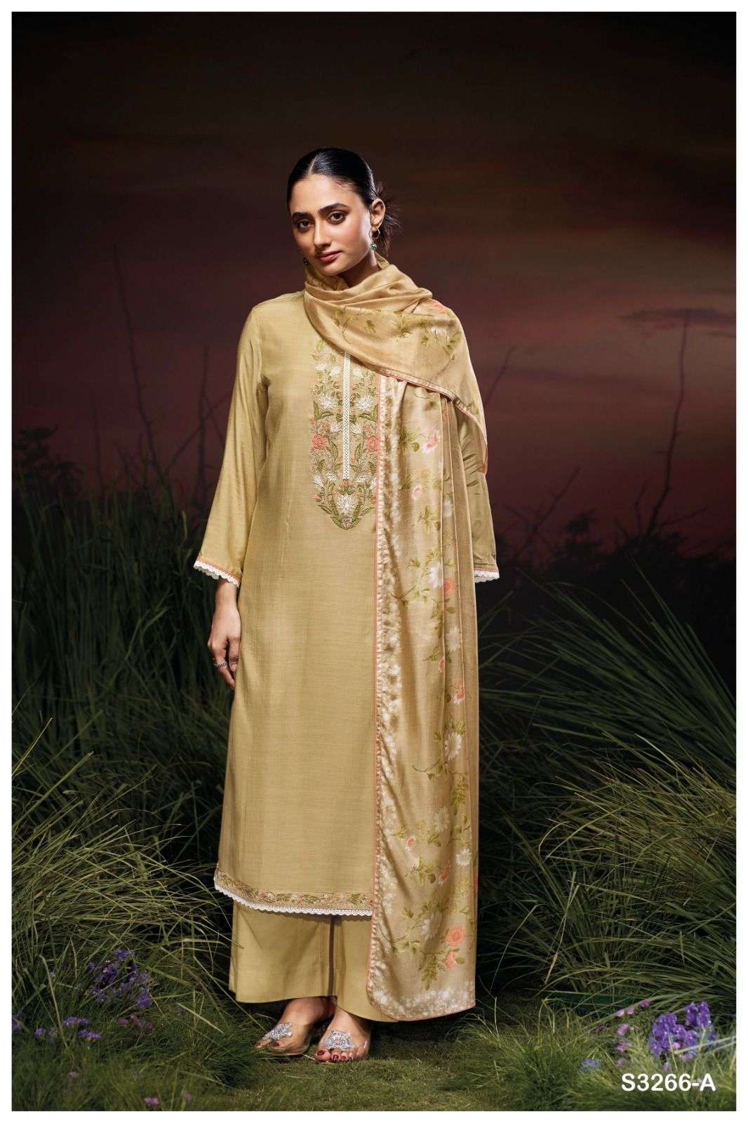 JANITA BY GANGA FASHION S3266-A TO S3266-D SERIES PURE SILK EMBROIDERY DRESSES-00252