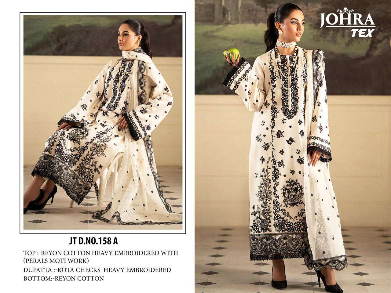 JT-158 COLOUR BY JOHAR TEX HEAVY RAYON COTTON EMBROIDERED PAKISTANI DRESSES-00062